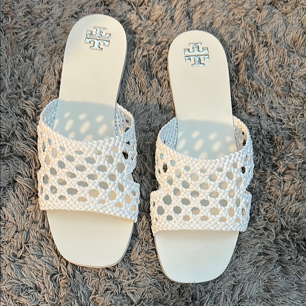 Tory Burch White Woven Sandals